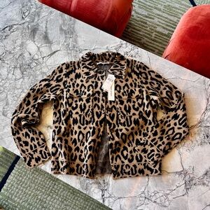 100% Cashmere Leopard Print Women's Sweater Jacket